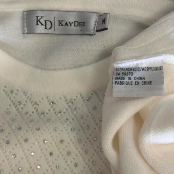 Cream Rhinestone-Embellished Knit Sweater M - Picture 3 of 4